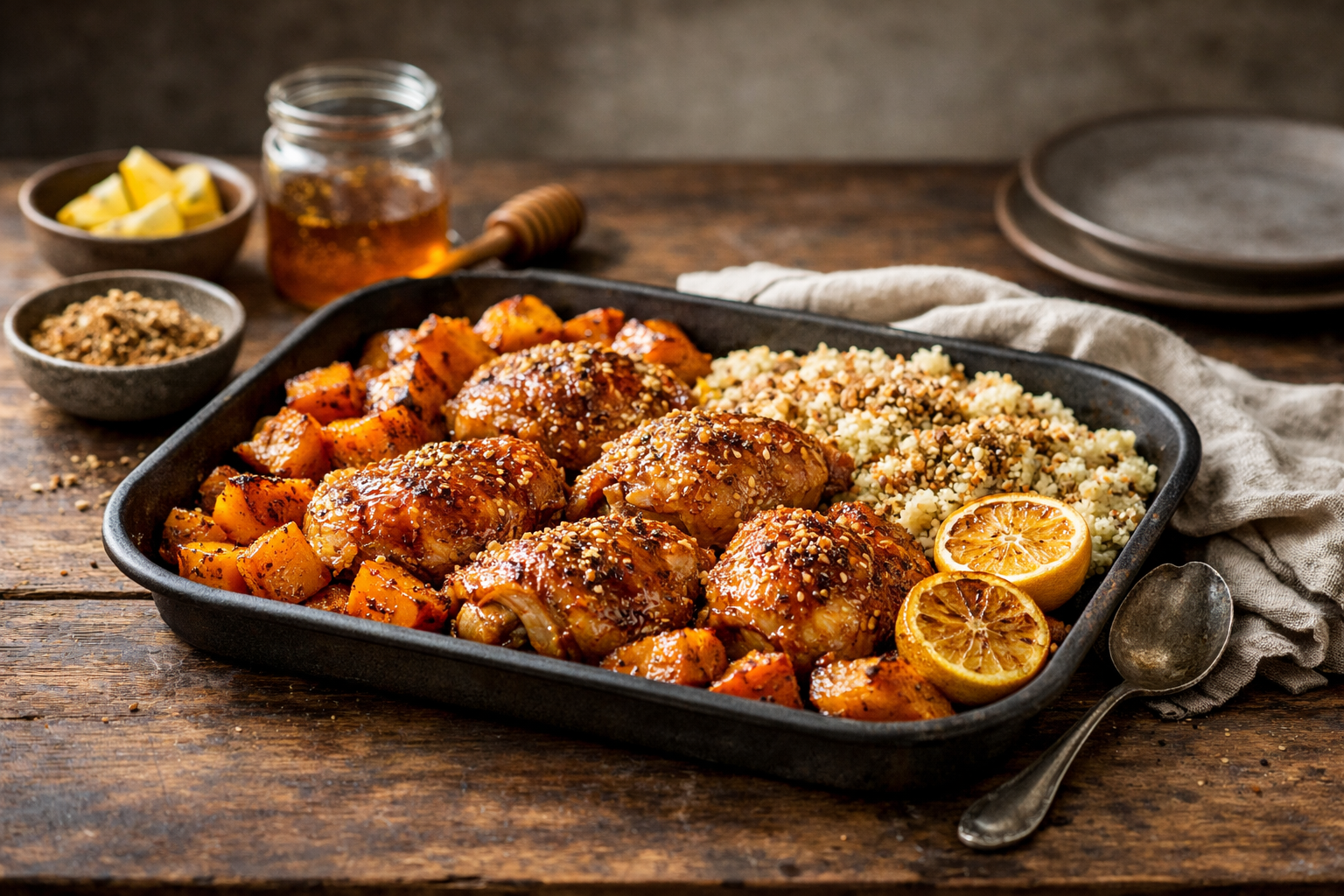 Hot Honey Chicken with Roasted Pumpkin and Dukkah Couscous